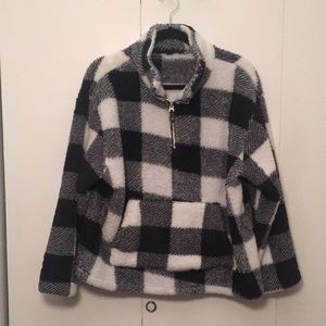 Black and White Plaid Sherpa Sweater
